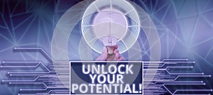 Inspiration showing sign Unlock Your Potential. Concept meaning Mentor, coach and another leading person to open hidden