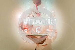 Inspiration showing sign Vitamin C. Business overview it promotes healing and helps the body absorb iron Ascorbic acid