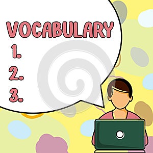 Inspiration showing sign Vocabulary. Business concept collection of words and phrases alphabetically arranged and