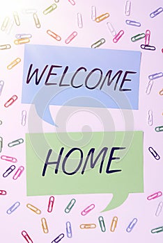 Conceptual display Welcome Home. Internet Concept Expression Greetings New Owners Domicile Doormat Entry photo