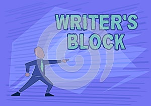 Inspiration showing sign Writer S Block. Business concept Condition of being unable to think of what to write Man In
