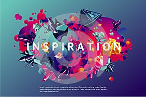 Inspiration trendy poster. Presentation cover template with abstract shapes and crystal. Modern organic surface with