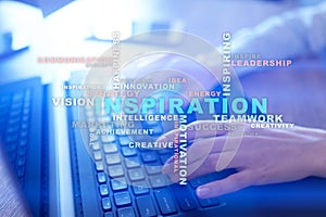 Inspiration words cloud on the virtual screen.