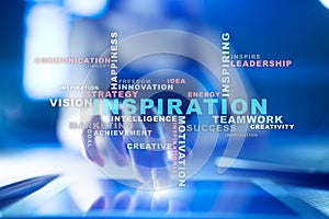 Inspiration words cloud on the virtual screen.