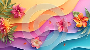 Inspirational colorful background for the Women's Day social media campaign. Vibrant colorful floral frame on vivid wave