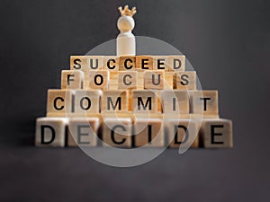 Inspirational and Motivational Concept - SUCCEED word on wooden blocks background. Stock photo.