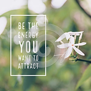 Inspirational motivational quote `be the energy you want to attract.`