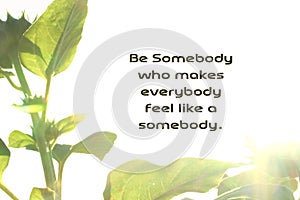 Inspirational motivational quote- be somebody who makes everybody feel like a somebody. With Natural leaves frame from nature in photo