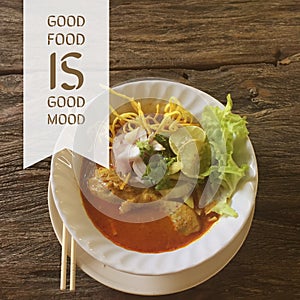 Inspirational motivational quote `good food is good mood`