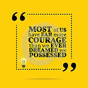 Inspirational motivational quote. Most of us have far more courage than we ever dreamed we possessed.