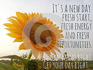 Inspirational motivational quote - It is a new day, fresh start, fresh energy, and fresh opportunities. Get your mind right. photo