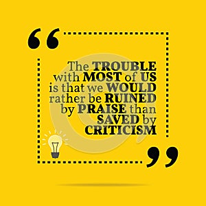 Inspirational motivational quote. The trouble with most of us is