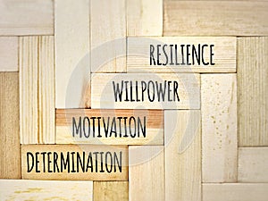 Inspirational and motivational words of determination motivation willpower resilience background. Stock photo.