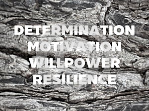 Inspirational and motivational words of determination motivation willpower resilience. Stock photo.