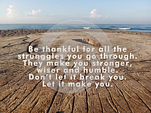 Inspirational quote - Be thankful for all the struggles you go through. They make you stronger, wiser and humble. photo