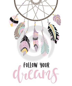 Inspirational quote with dreamcatcher