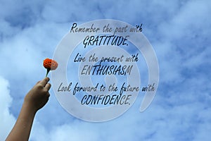 Inspirational quote - Remember the past with gratitude, live the present with enthusiasm, look forward to the future.