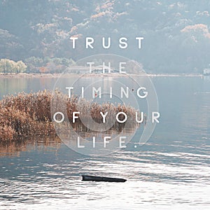 Inspirational quote `Trust the timing of your life`.