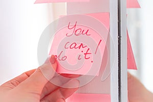 inspirational quotes on pink sticker,handwriting text