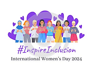 Inspire inclusion pose International Women\'s Day 2024 banner