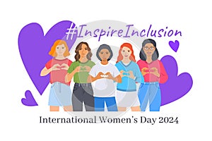 Inspire inclusion pose International Women\'s Day 2024 banner
