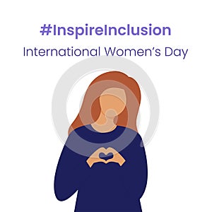 Inspire Inclusion slogan International Women's Day 8 march 2024. Iwd world campaign. Vector woman's characters