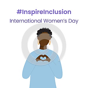 Inspire Inclusion slogan International Women's Day 8 march 2024. Iwd world campaign. Vector black woman's photo