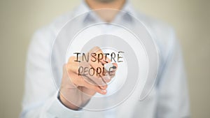 Inspire People , man writing on transparent wall