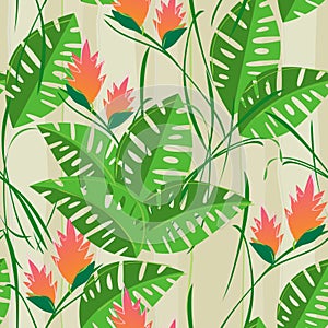 Retro Seamless Tropical Flower Leaf Pattern Background photo