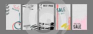 Inspired by Instagram vector sale stories template with transparent background and grunge elements