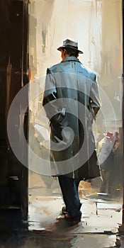 Inspired painting of man in trend on figurative art with back view