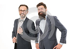 Inspired to work hard. Men entrepreneurs white background. Business team. Business people concept. Men bearded wear