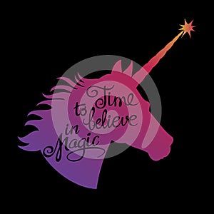 Inspiring unicorn silhouette with positive phrase lettering