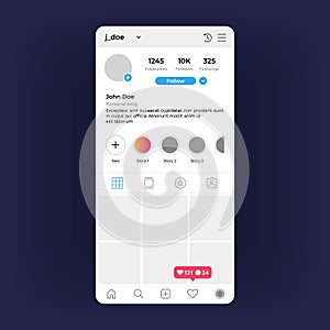 Insta profile Interface. Social media personal screen, mobile application interface elements. Vector Insta inspired UI photo