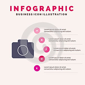Instagram, Camera, Image Solid Icon Infographics 5 Steps Presentation Background