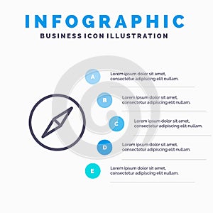 Instagram, Compass, Navigation Line icon with 5 steps presentation infographics Background