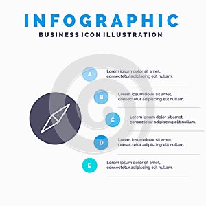 Instagram, Compass, Navigation Solid Icon Infographics 5 Steps Presentation Background