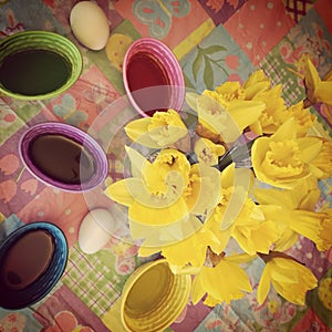 Instagram of daffodils and Easter Egg dye