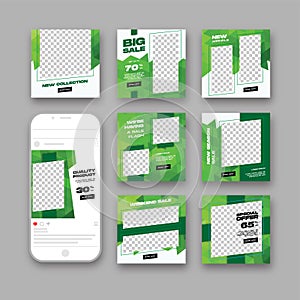 Instagram feed post bundle kit template modern green