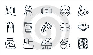 instagram highlights line icons. linear set. quality vector line set such as make up, sauna, drugs, earrings, wax, nail, lips,