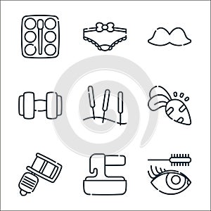 instagram highlights line icons. linear set. quality vector line set such as mascara, wax, tattoo machine, carrot, acupuncture,