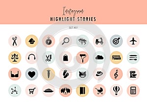 Instagram Highlights Stories Covers Icons collection. Fully editable, scalable vector file photo