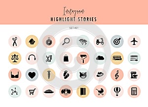 Instagram Highlights Stories Covers Icons collection. Fully editable, scalable vector file