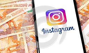 Instagram logo on the sceen smartphone