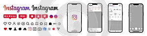 Instagram mockup set on isolated background. Instagram mockups on Apple iPhones. Instgram application in the phone. Social media