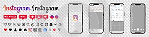 Instagram mockup set on transparent background. Instagram mockups on Apple iPhones. Instgram application in the phone. Social