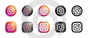 Instagram Modern 3D And Flat Icons Set Vector