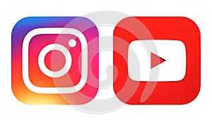Instagram new logo and Youtube icon printed on white paper