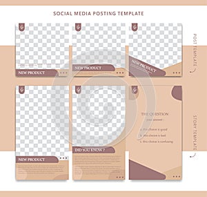 Instagram post and story social media template for product promotion in nature brown aesthetic classic style