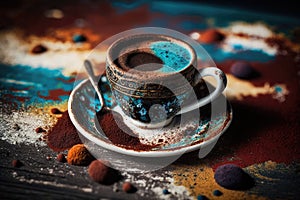 instagram post of turkish coffee, with filter and pop of color